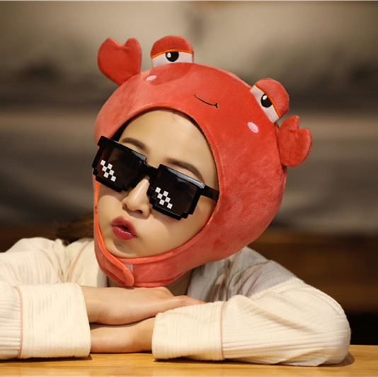 批发 可爱大闸蟹钳子螃蟹少女头套帽子毛绒拍照道具