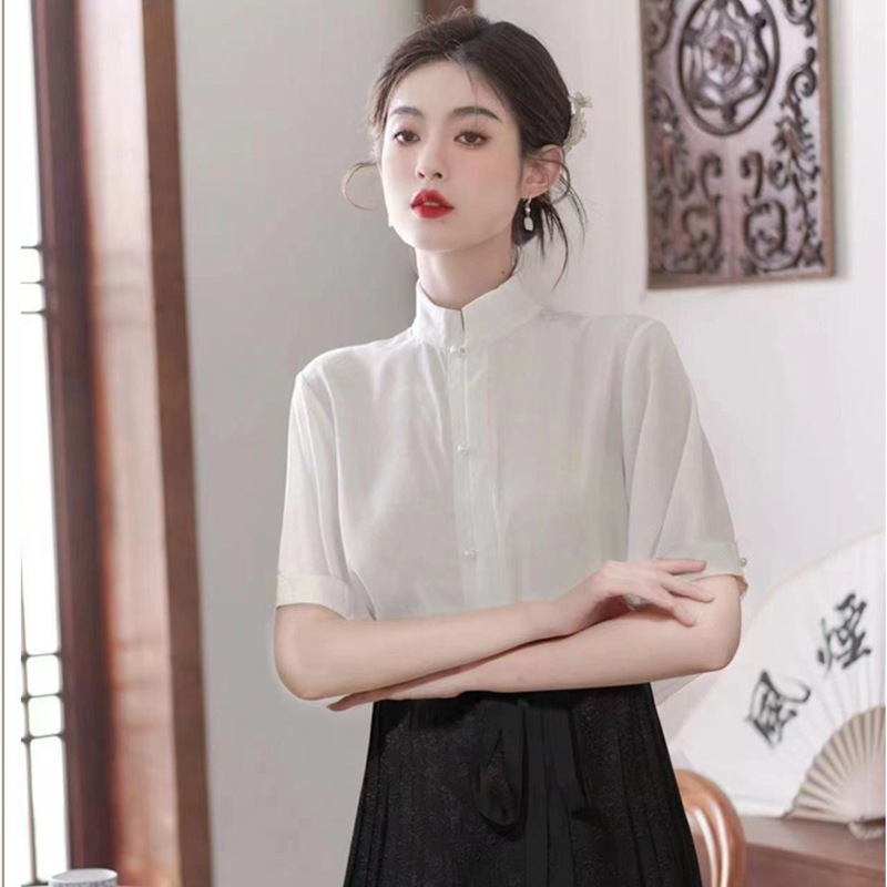 New Improved Hanfu Women's Ming-Made Han Elements Chinese Style Suit Daily Stand Collar Shirt Jacquard Horse-Face Skirt Long Dress