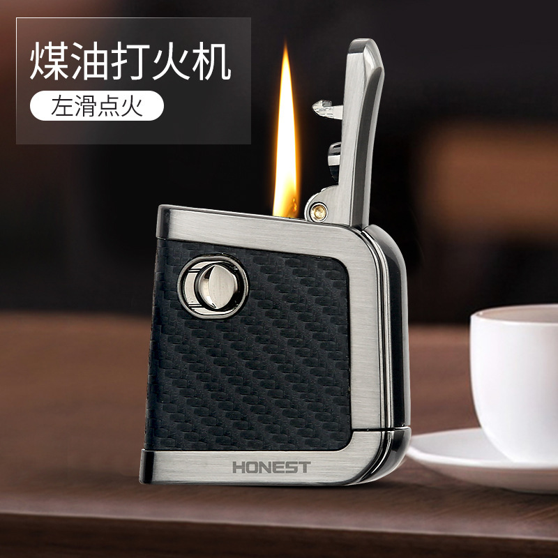 Personalized Metal Waterproof Outdoor Vintage Kerosene Lighter High-End Fashion Leather Gift Kerosene Engine