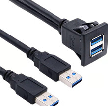 双口USB3.0延长线公母卡扣汽车仪表盘固定座USB充电数据加长线