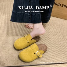 厚底黄色勃肯鞋女包头半拖鞋外穿2025新款春夏季一脚蹬赖人凉拖鞋