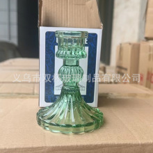 跨境 玻璃钻石烛台杆蜡罗马烛台矮脚底座蜡台彩色香薰蜡烛杯