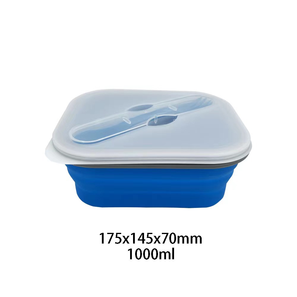 SOURCE Manufacturer Silicone Folding Lunch Box Single-Grid Crisper 1L Outdoor Camping Dinner Plate Retractable Fruit Bento Box