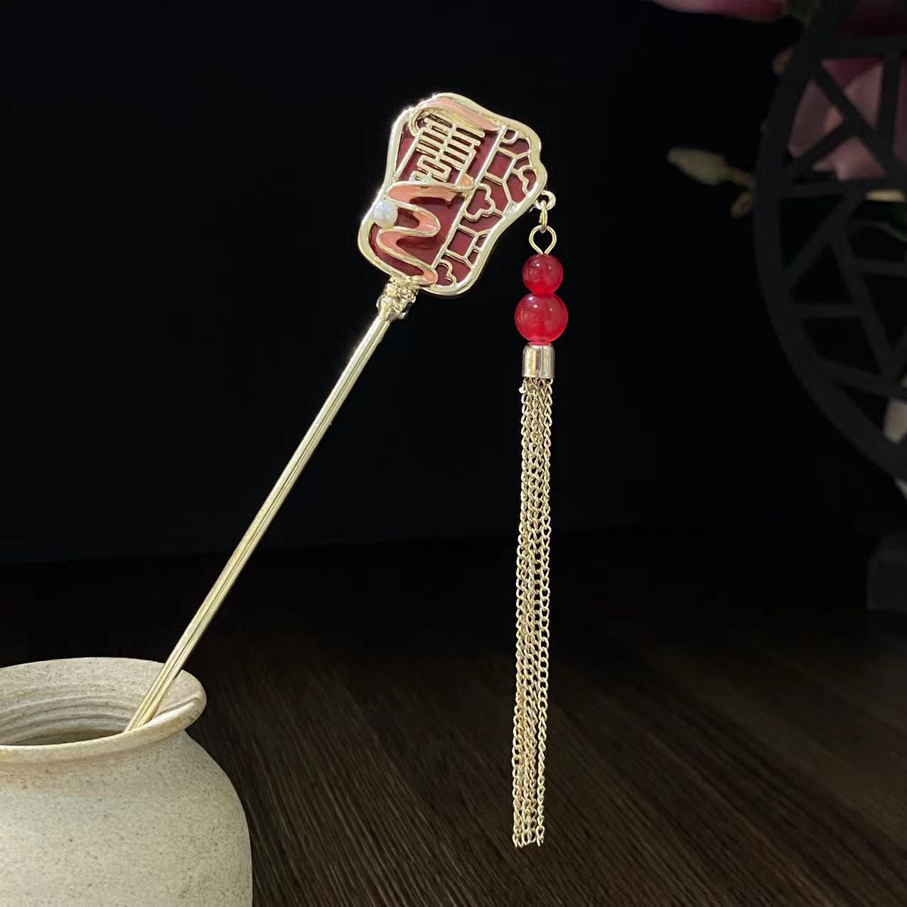 Antiquity Hair Clasp Women's Metal Updo Tassel Han Chinese Clothing Hair Clasp All-Match Daily Fan-Shaped New Chinese Style Cheongsam Headdress Hair Accessories