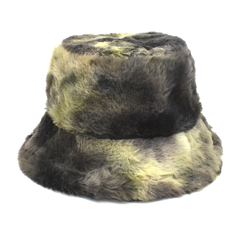 European and American Tie-Dye New Winter Warm Hat Trend All-Match Fashion Rainbow Gradient Color Plush Fisherman Hat Women's Bucket Hat