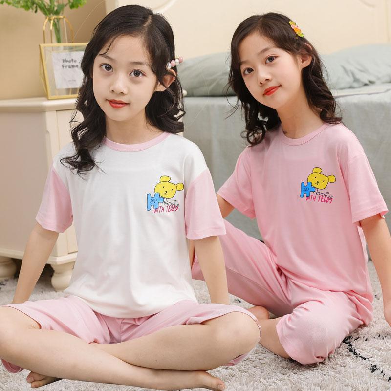 莫代尔儿童睡衣夏季薄款女童家居服套装8中大童6岁小女孩短袖空调