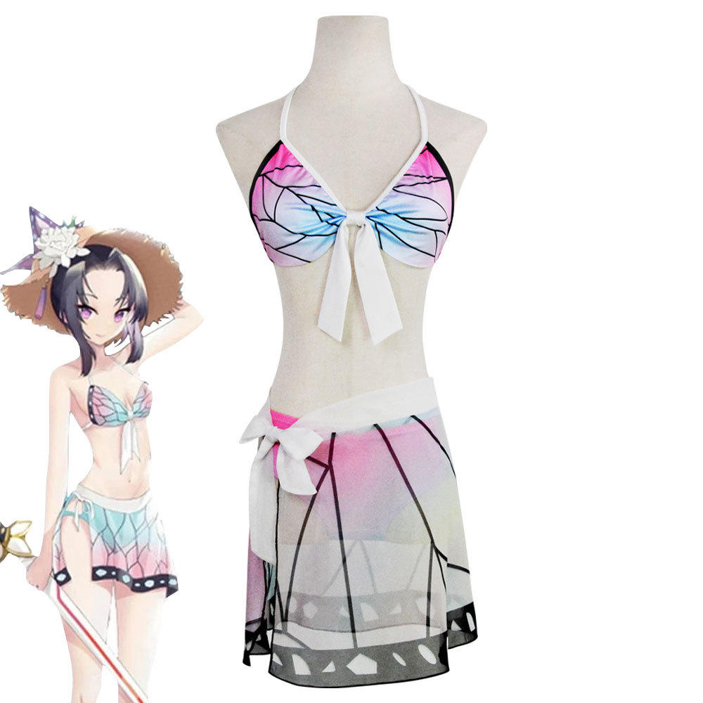 蝴蝶忍泳衣cos服 夏季鬼灭之刃比基尼沙滩泳装cosplay工厂现货