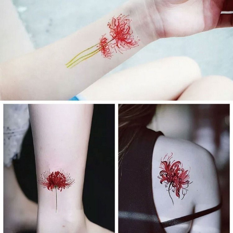 彼岸花曼珠沙华纹身贴性感韩系小清新可爱个性锁骨仿真持久速卖通