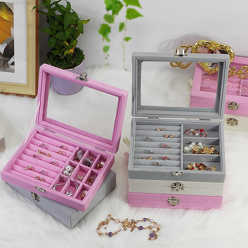 flannel jewelry box transparent jewelry box necklace ring earrings jewelry with lid storage box display box packing box