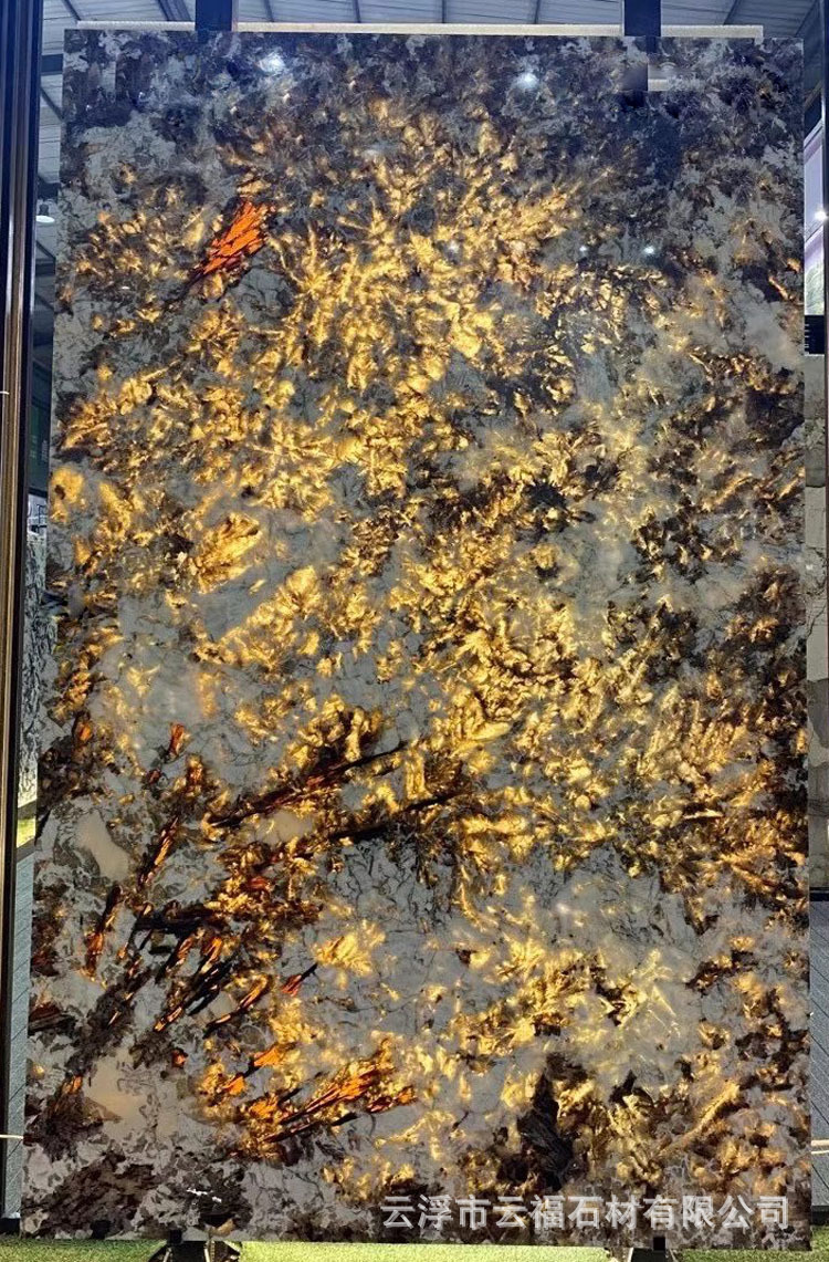 天然巴西奢石金孔雀开屏大理石板材玄关背景墙餐桌茶几洗手吧台