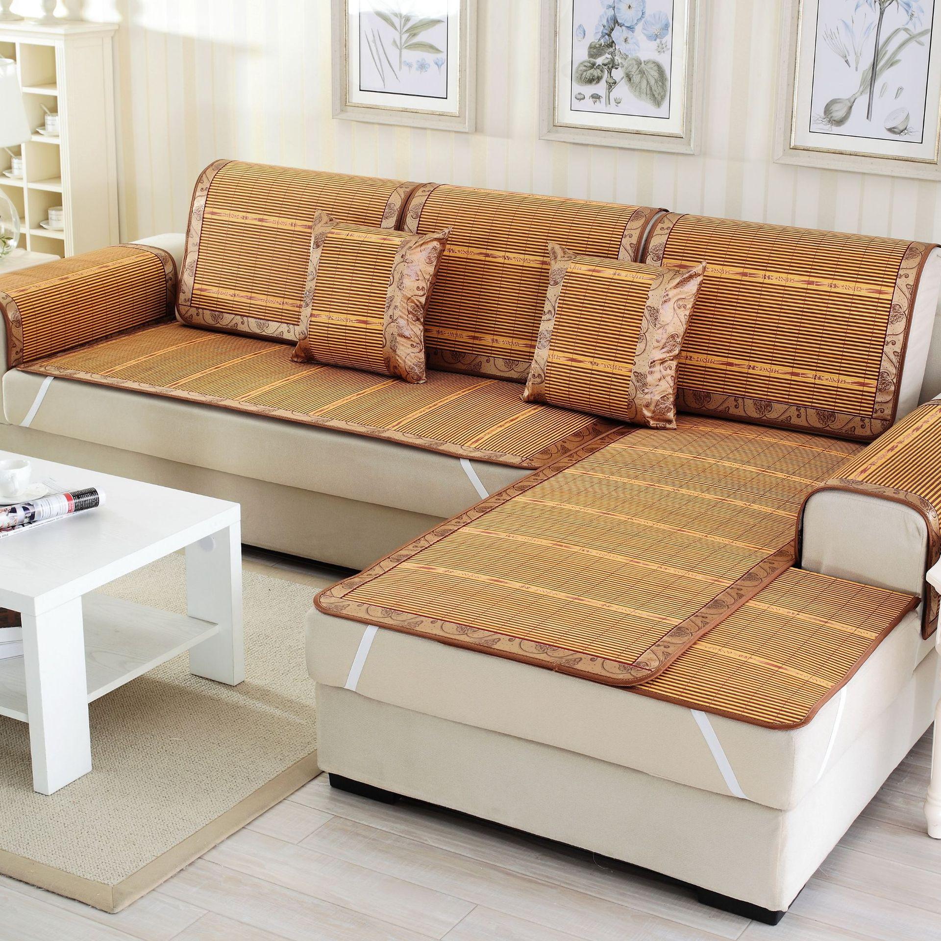 现代简约夏季凉席竹席防滑沙发套客厅藤竹沙发坐垫子夏凉垫