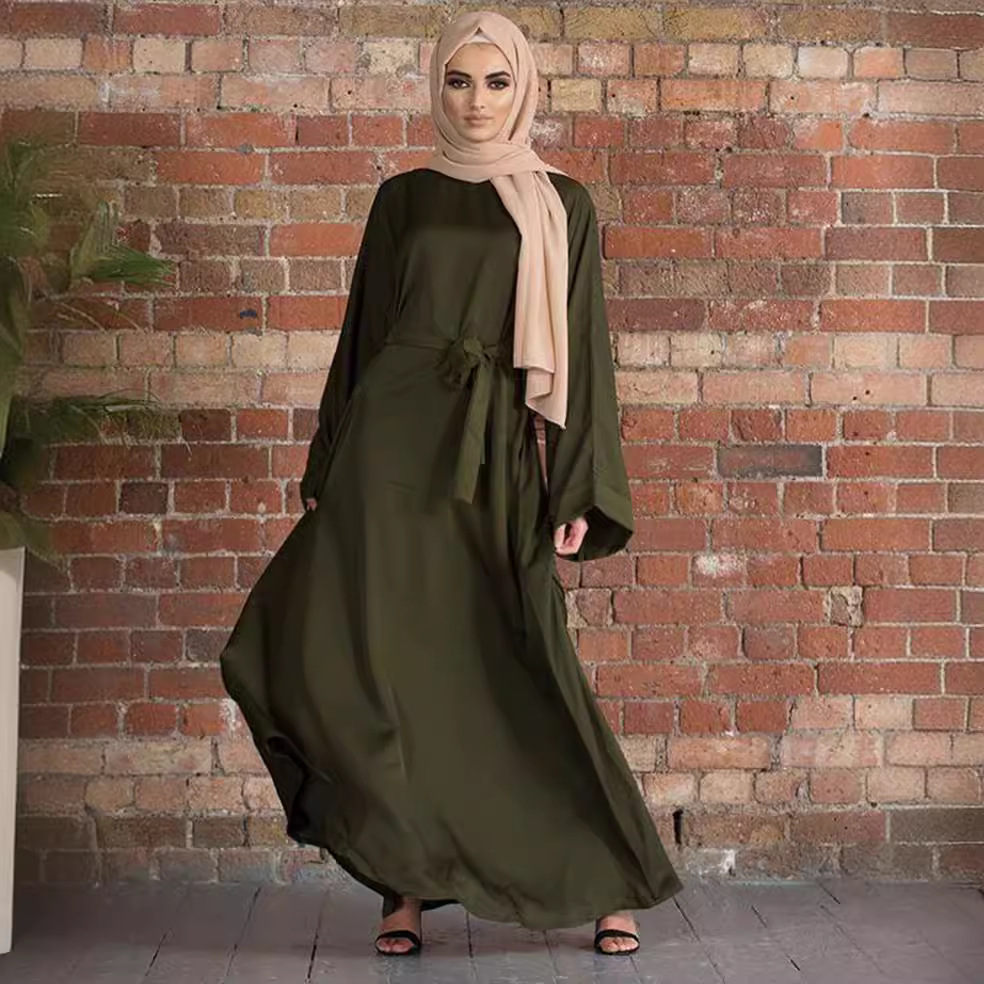 Middle East Turkey Autumn New Loose Waist Stretch Long Dress Urban Casual Solid Color Dress for Sale at Least One Piece