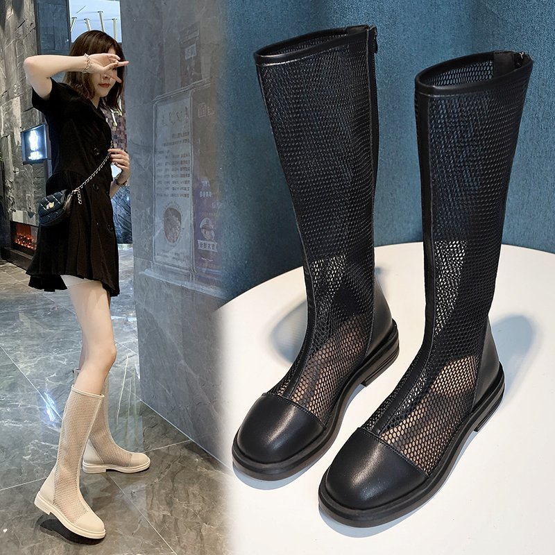 0成交3件夏季薄款过膝长筒英伦风丝袜马丁靴网红瘦瘦鞋夏天黑色靴子中