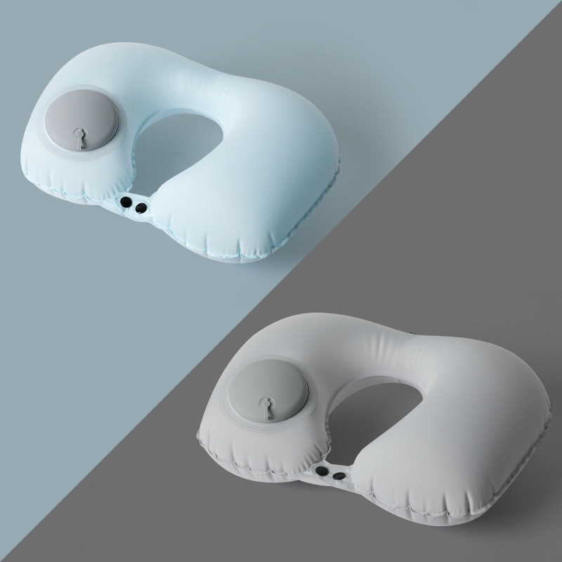 充气枕u型枕按压充气颈枕tpu旅行套装充气u型枕旅游三宝 冰丝u型