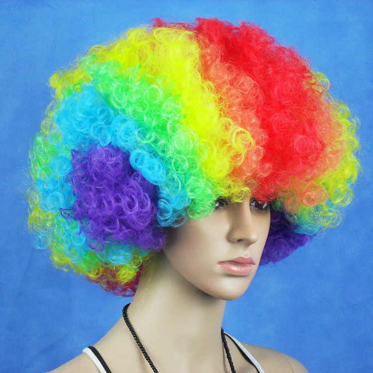 万圣节化纤表演假发小丑表演搞笑头套国旗球迷爆炸头套厂家批发