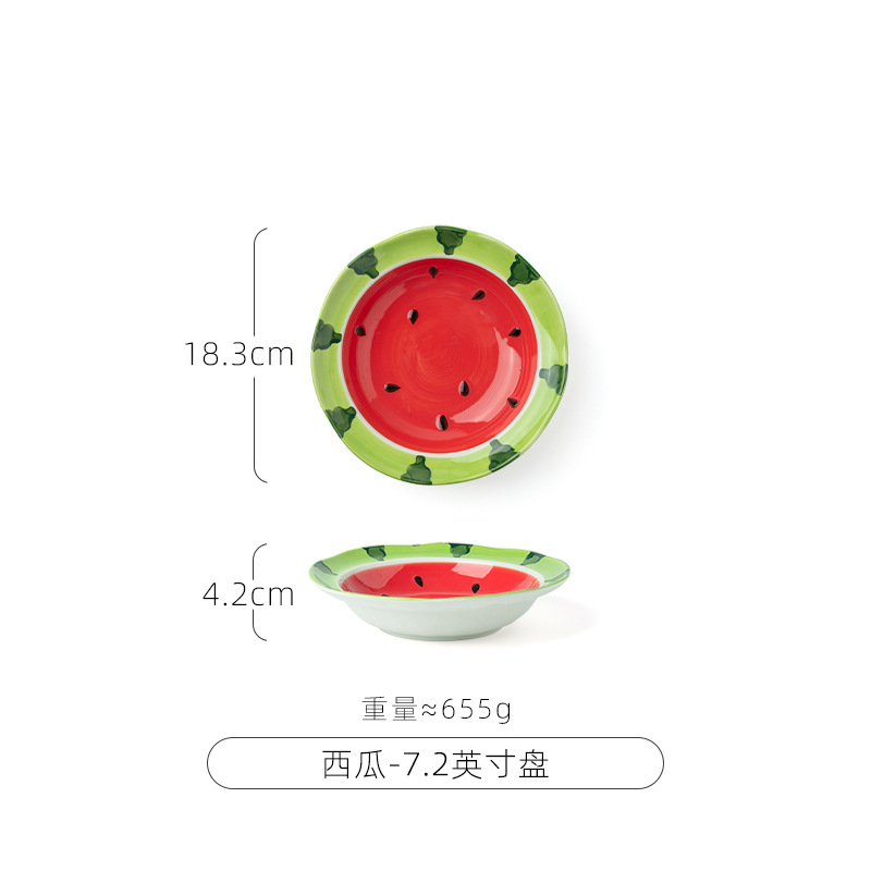 Ceramic Tableware Watermelon Pattern Bowl Cute Rice Bowl Plate Binaural Soup Bowl Dish