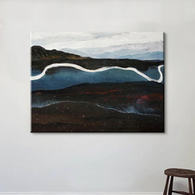 翻海  现代简约客厅手绘大幅风景挂画玄关走廊抽象黑白肌理油画