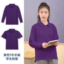 中小学生校服短袖T恤儿童夏款紫色POLO衫男女童上衣厂家一件代发