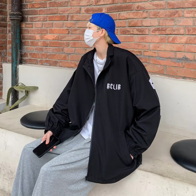 oversize潮流韩风涂鸦字母大版印花嘻哈外套男潮ins同款百搭夹克