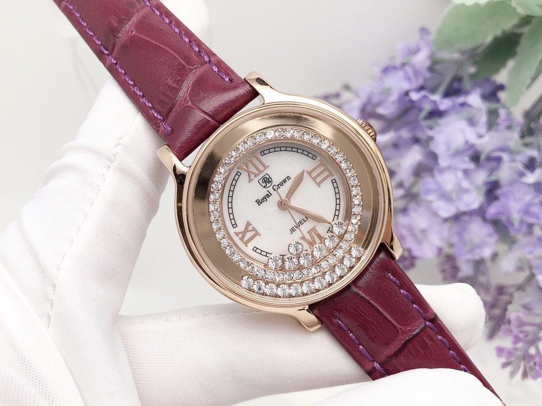 royalcrown萝亚克朗手表女时尚皮带镶钻休闲时来运转时装表石英表