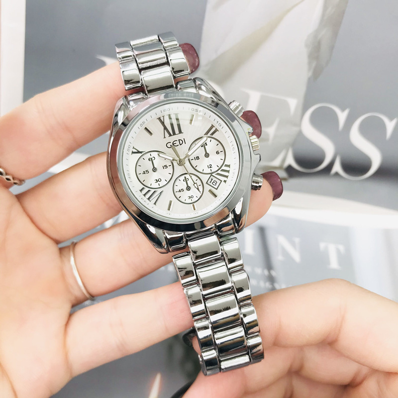 歌迪gedi手表女款大表盘3眼6针带日历时尚韩版防水女士女表批发