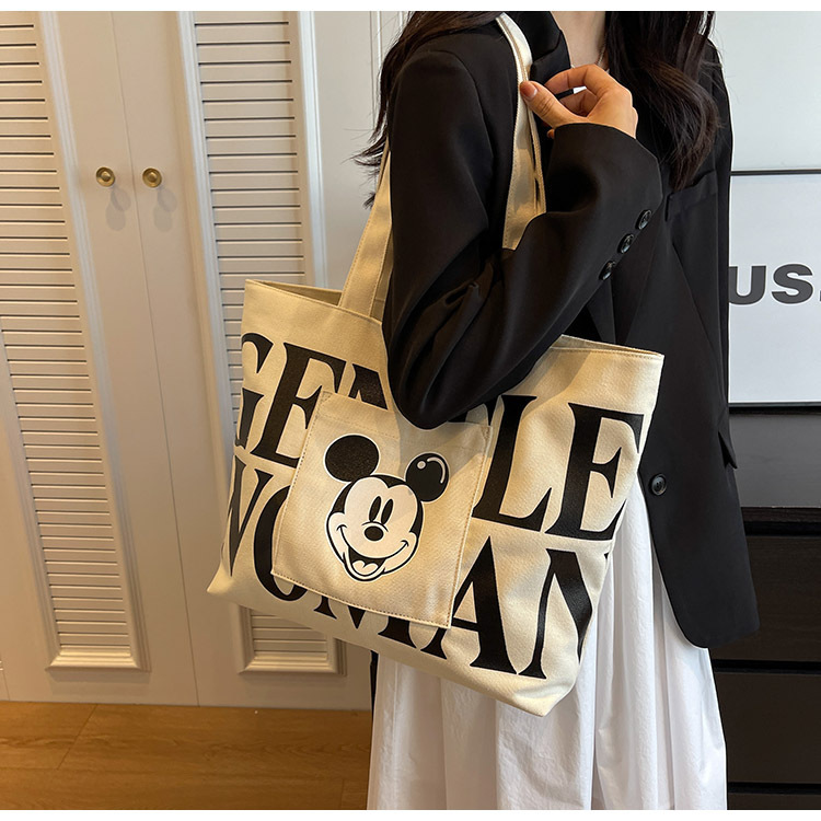 2024 New Trendy Korean Style Simple Canvas Shoulder Bag Large Capacity Tote Bag Letter Student Class Bag Wholesale