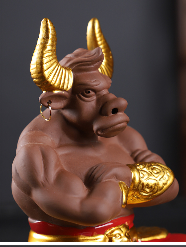 批发牛魔王牛气冲天紫砂茶宠鱼缸造景家居车载摆件茶桌玩招财摆件