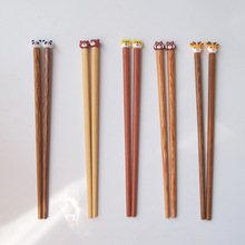 实木儿童筷子家用木质宝宝筷硅胶防碰短筷幼儿园专用6一12岁大童