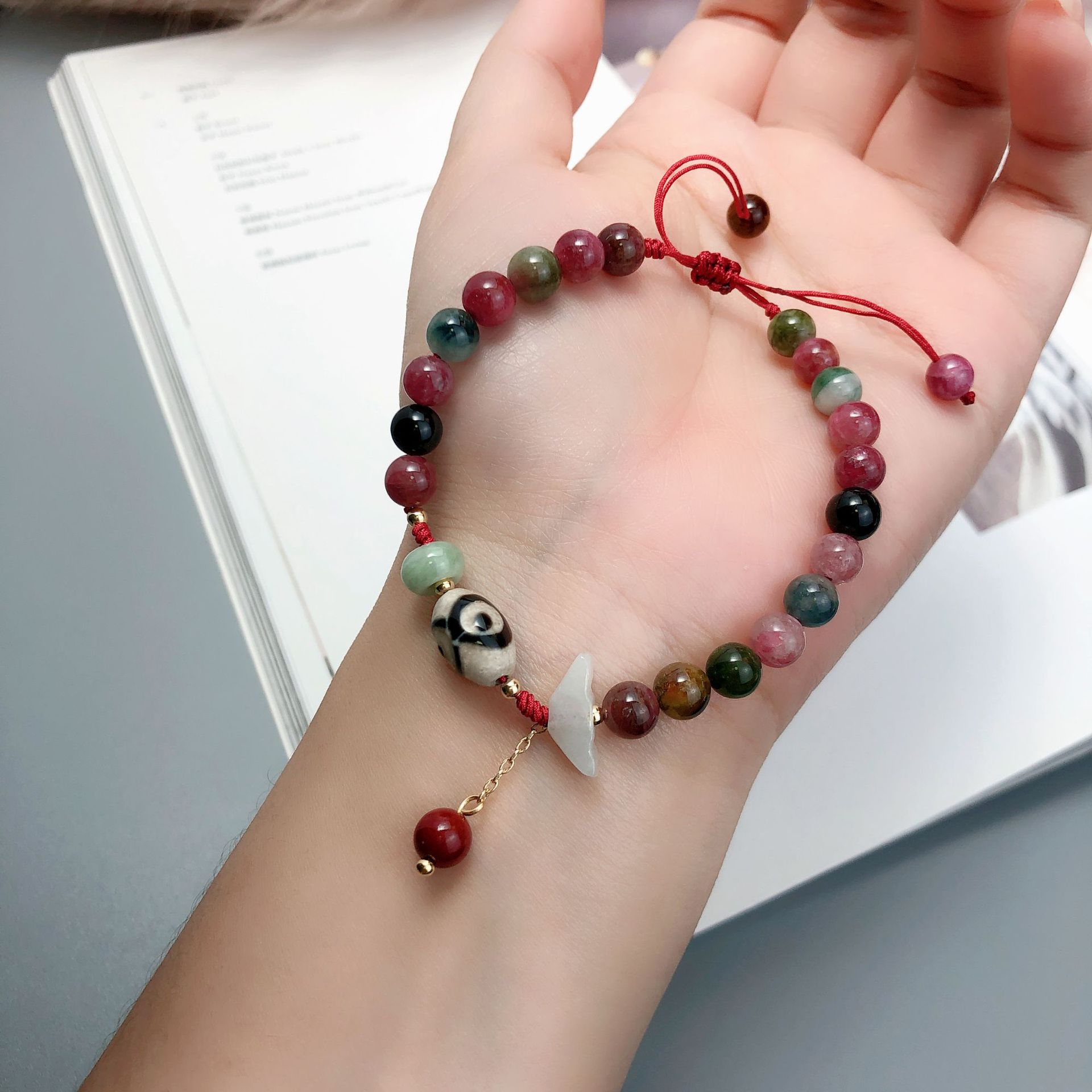 碧玺天珠手编绳手绳手链奥地利水晶手串手工饰品串珠配饰首饰礼品