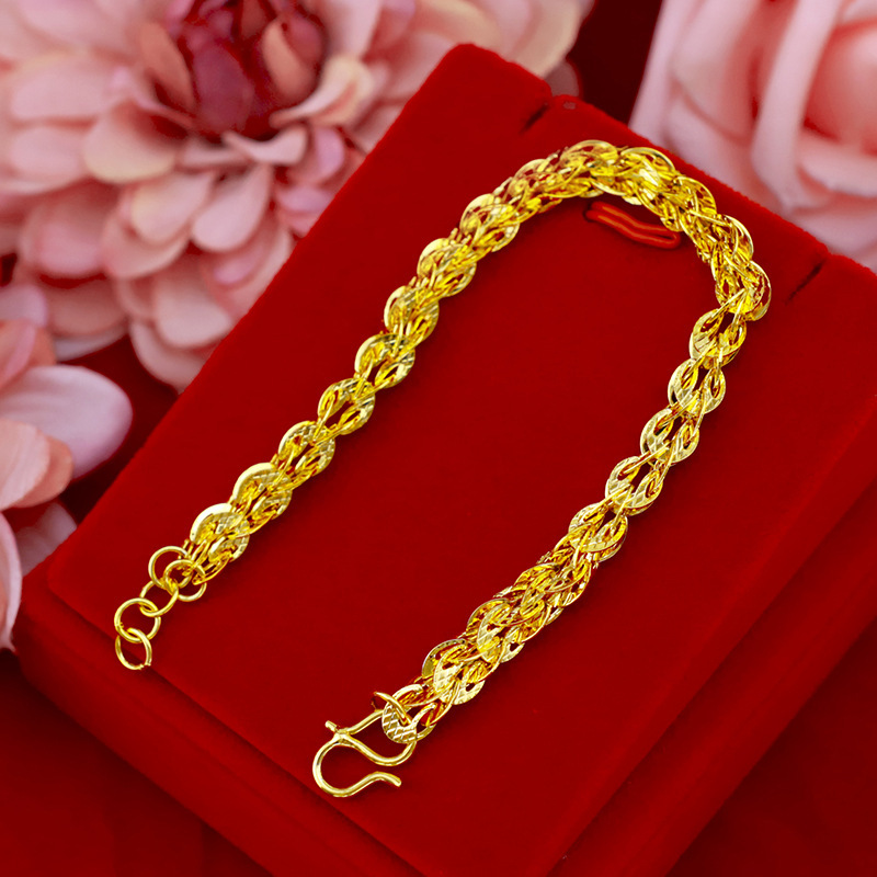 Placer Gold Bracelet Women's Pure Yellow Gold 999 Jewelry No Color Fading Korean Simple Phoenix Tail Chain Hand Jewelry Manufacturer