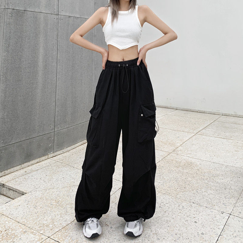 American Retro Workwear Casual Pants Women's Summer Versatile Straight Draping Ankle-Tied Trousers Loose Wide-Leg Pants Ins Women Clothes