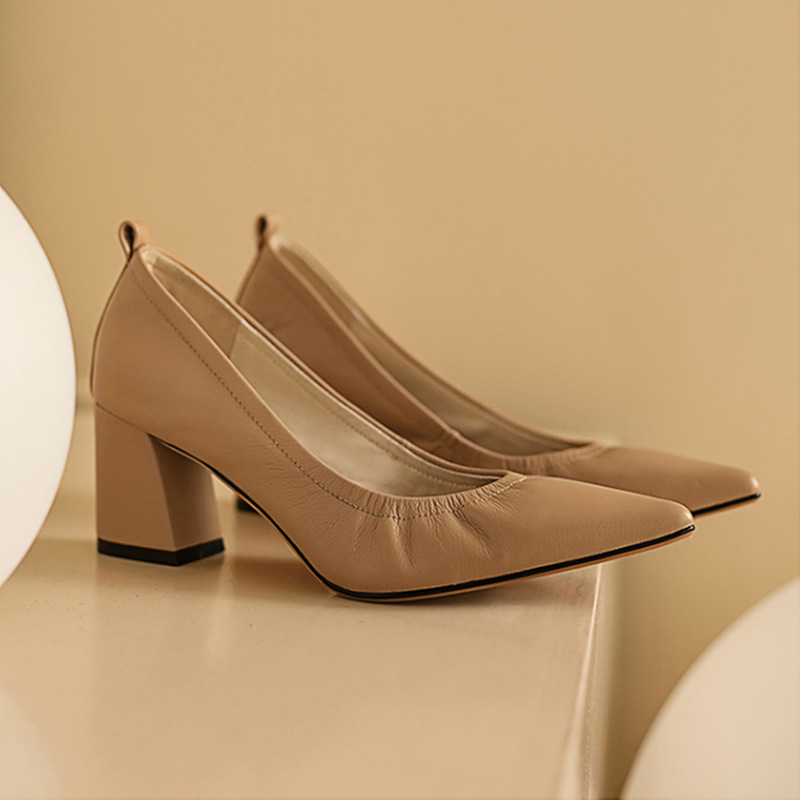 2024新款单鞋尖头粗跟高跟鞋办公室通勤气质女鞋-阿里巴巴