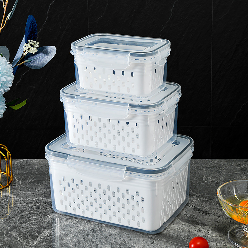 Kitchen Food Sealed Crisper Fruit and Vegetable Draining Plastic Storage Storage Box Refrigerator Frozen Fresh Storage