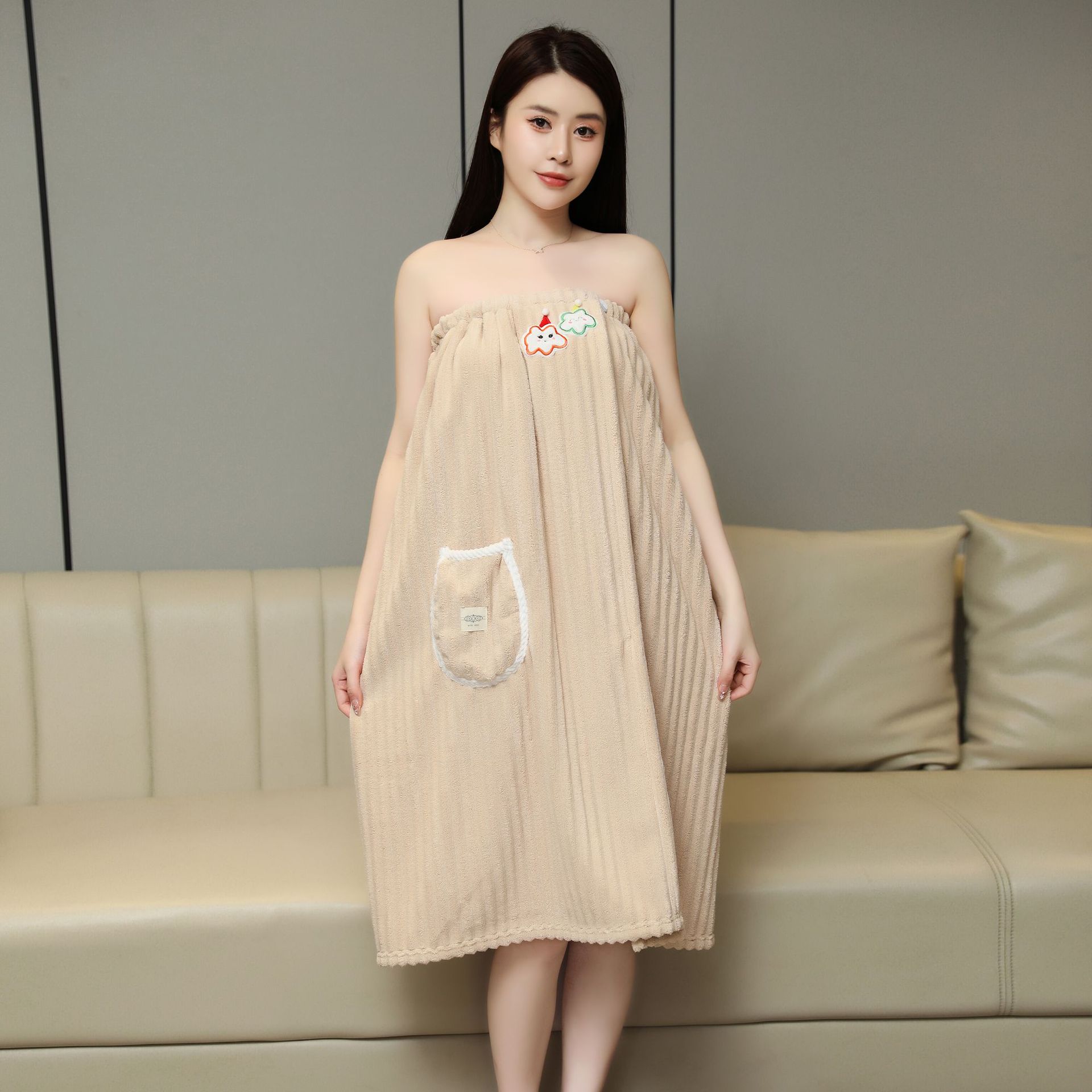 舒条绒浴巾家用女可穿可裹比纯棉吸水2024新款大人浴袍夏季薄浴裙