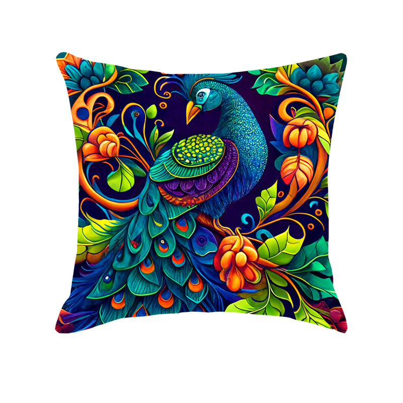 Amazon Light Luxury Oil Painting Peacock Printings Linen Pillow Cover Home Sofa and Bed Cushions Car Cushion Wholesale