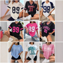 跨境shein女式宽松t恤Women's short sleeved T-shirt印花款上衣
