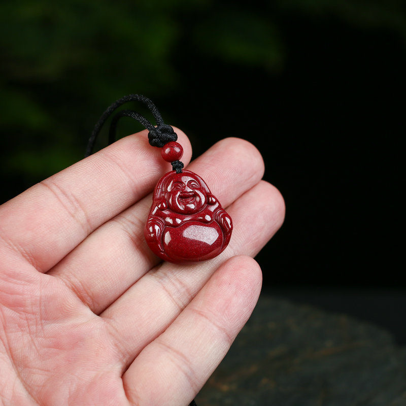 朱砂大肚弥勒佛吊坠女士项链紫砂配饰笑佛本命年玉髓吊坠挂件情侣