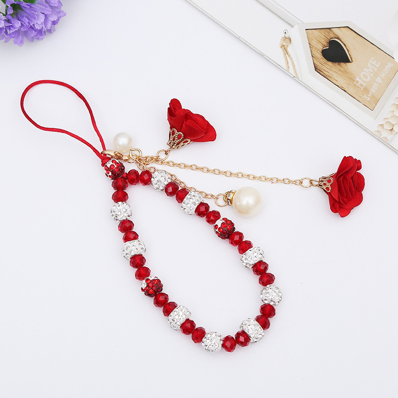 Short Mobile Phone Lanyard Creative Plaster Flower Bracelet Bracelet Crystal Halter Phone Case Pendant Flower Pendant for Women