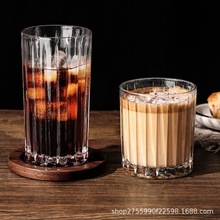 复古条纹咖啡杯高档精致冷饮杯高级感 ins风杯子家用冰美式玻璃杯