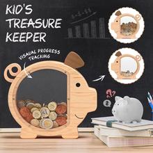木制小猪存钱罐创意卡通亚克力透明储蓄罐硬币收纳盒桌面摆件