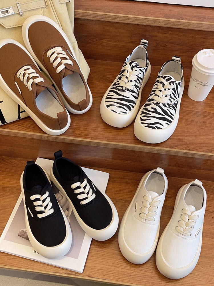 夏季薄款日系小白鞋女ins2021新款爆款鞋子百搭斑马纹厚底帆布鞋