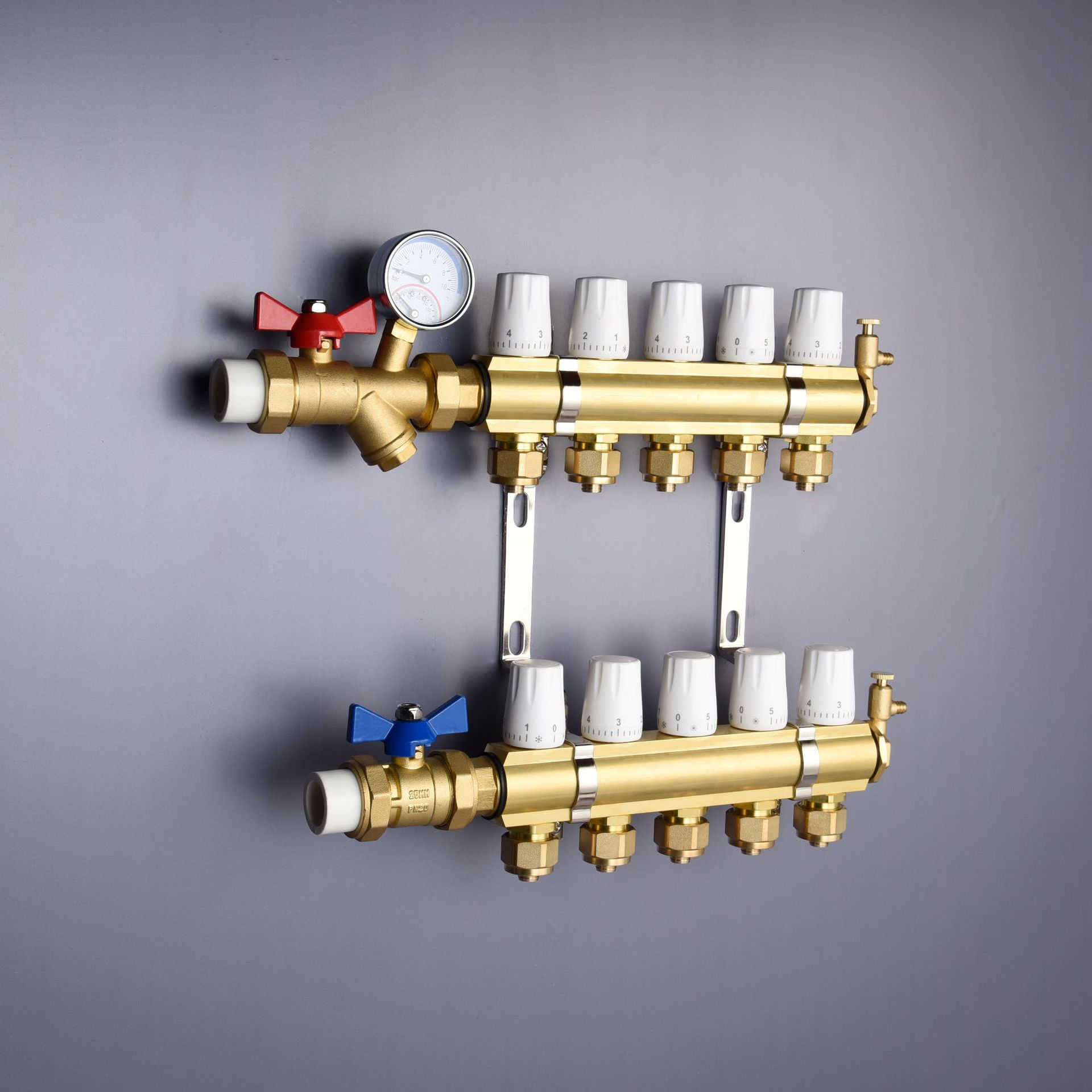 分水器地暖全铜分水器集分水器智能手动一体型材分水器排气套装