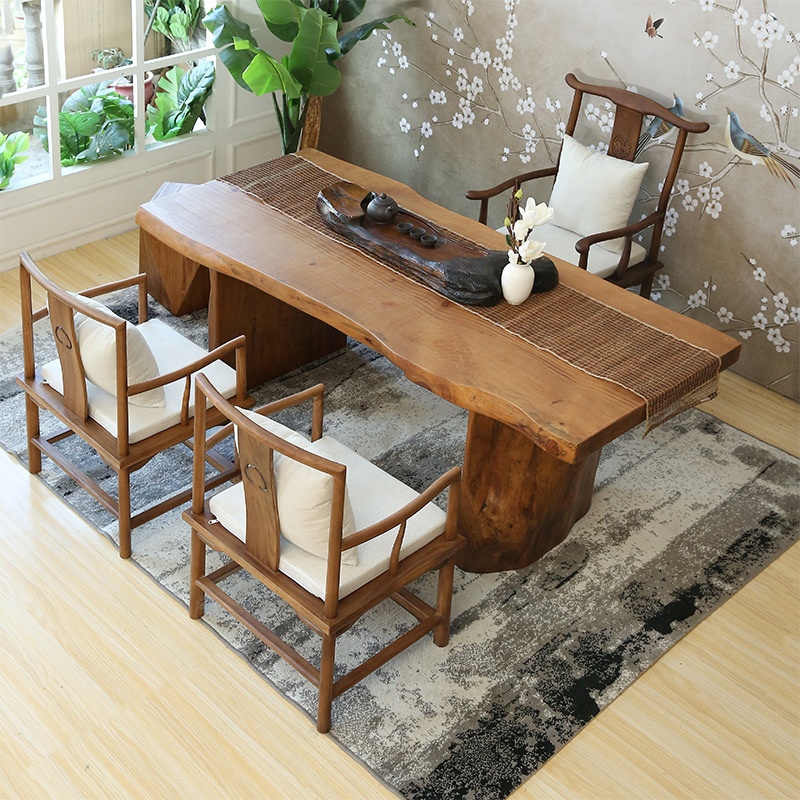 简约现代中式大板办公泡茶桌客厅功夫茶桌椅组合实木茶艺桌桌类