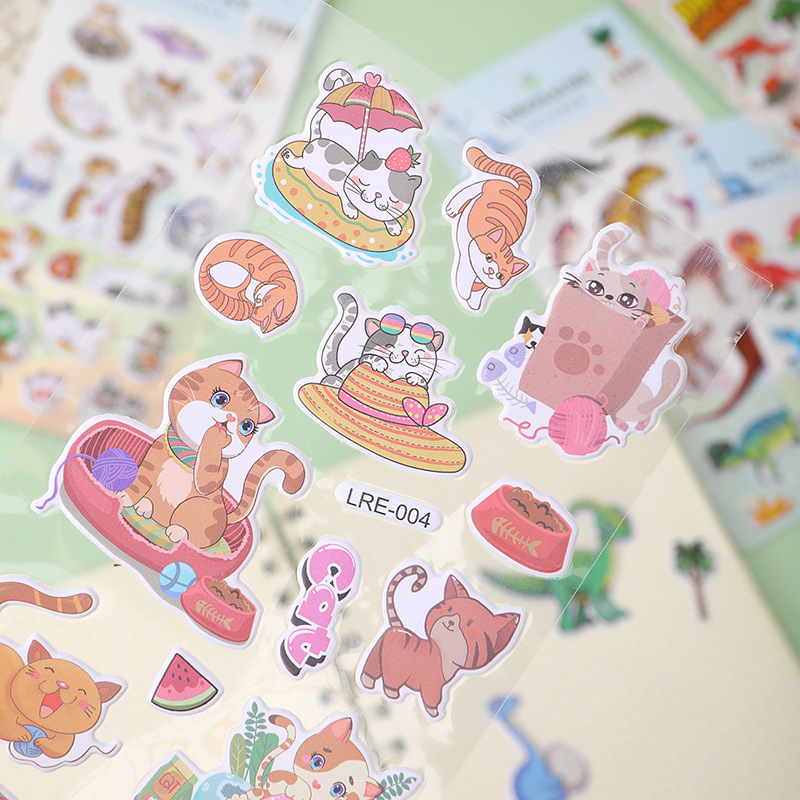 Korean Cartoon Stickers Cute Kitten Dinosaur Stickers Wholesale Small Animal Material Stationery Journal Stickers Gu Nano Sim