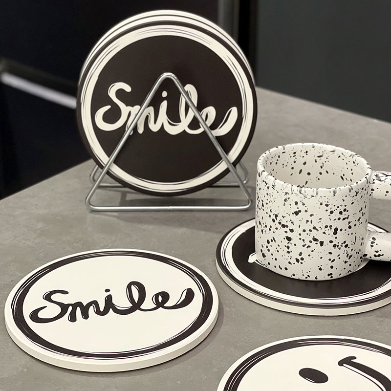 Creative Smiling Face Placemat Ceramic Absorbent Heat Proof Mat Household Restaurant Coaster Good-looking Potholder Wholesale