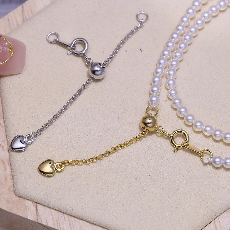 diy配件 s925纯银珍珠项链调节扣 抽拉尾链搭扣圆形链k金同款银扣