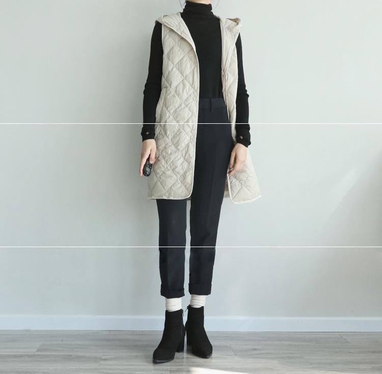 大衣内搭打底内胆背心中长款轻薄款戴帽米色羽绒服马甲外套女带帽