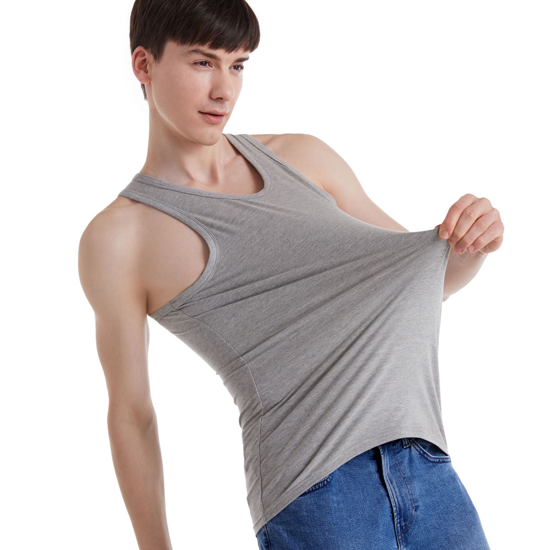 春夏新品青年男式工字背心弹力男士莱卡棉背心修身运动打底衫批发