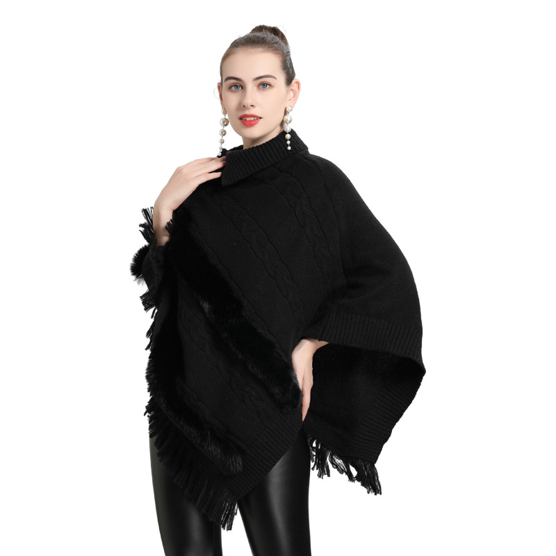 2022 Live Hot EU and South Korea Autumn and Winter New Loose Jacquard Wool Tops Pullover Sweater Cape and Shawl 0938#