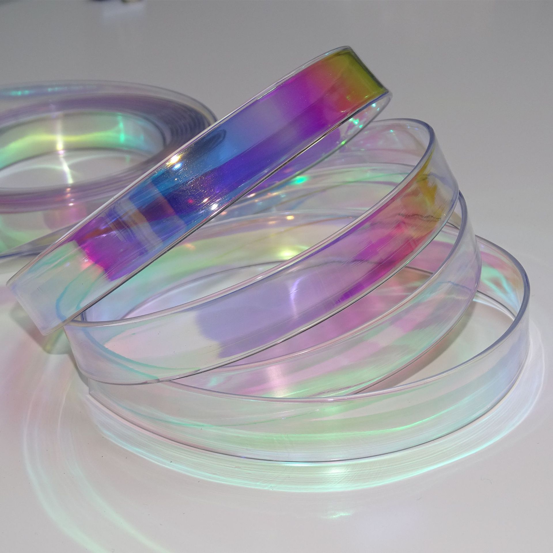 pvc幻彩镭射中插条防水透明耐用女士鞋材鞋面装饰水晶条腰带